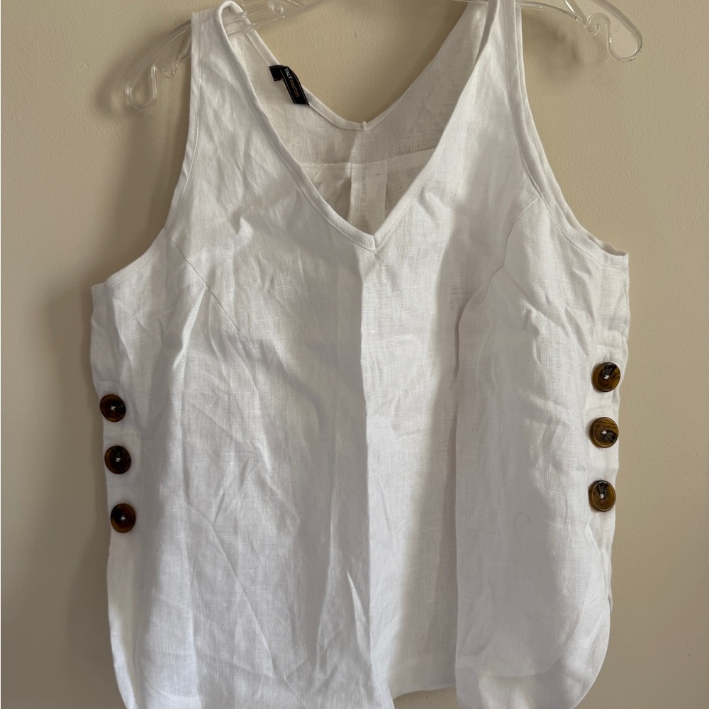 White Sleeveless Top with Button Accents